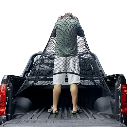 Isvo Cargo Net for Pickup Truck Bed, Trucks Cargo Net Mesh Organizer, 4'x4' Stretch to 7'x7' Highly Elastic Truck Bed Net for Camping, Trip Luggage, Compatible with Trailer, Ford, Chevrolet, Dodge - Image 5