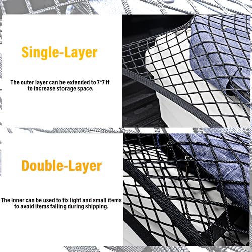 Isvo Cargo Net for Pickup Truck Bed, Trucks Cargo Net Mesh Organizer, 4'x4' Stretch to 7'x7' Highly Elastic Truck Bed Net for Camping, Trip Luggage, Compatible with Trailer, Ford, Chevrolet, Dodge - Image 4