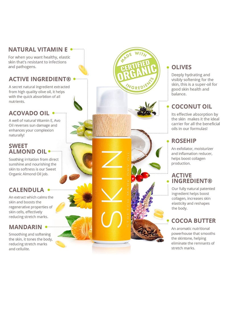 كوكوسوليس COCOSOLIS SKIN Stretch Mark Dry Oil | Organic Anti Stretch Mark Oil for Pregnancy | Natural Oils + Vitamin E | Rebuilds Skin`s Collagen (110 ml) - Image 2