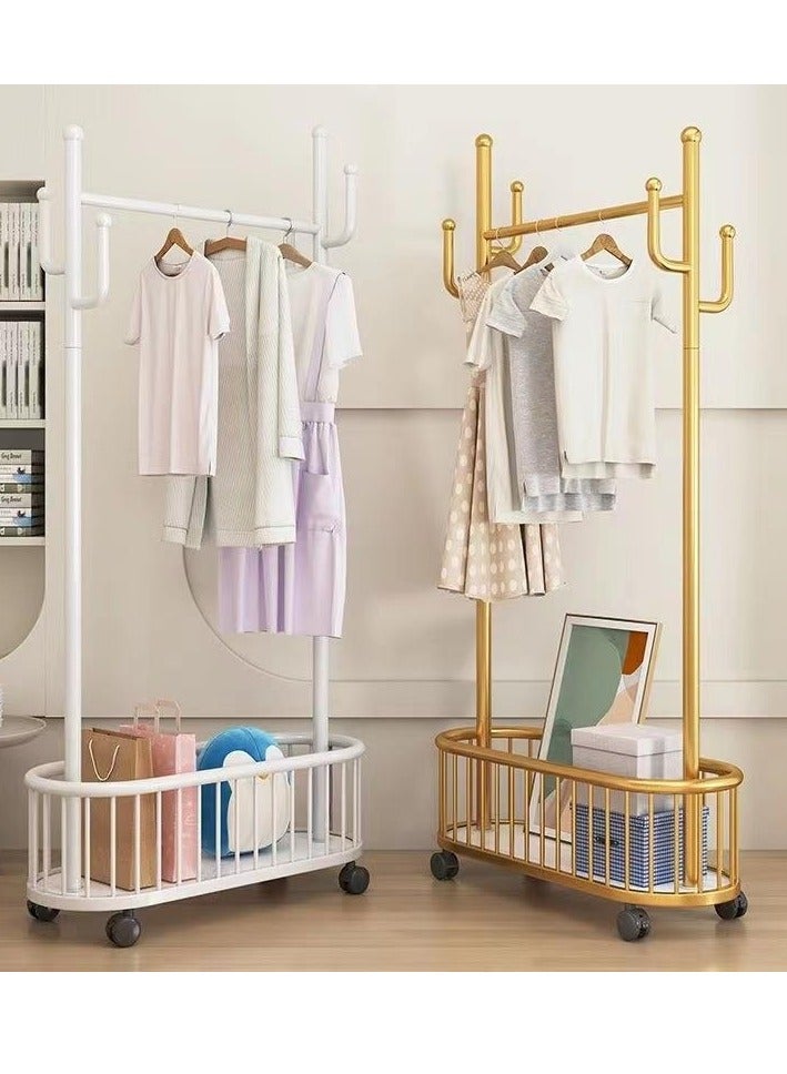 حامل رفوف تخزين مع سكة ​​تعليق ملابس ورف معاطف دوار مع رف تخزين، حامل ملابس معلق مع خطافات للقبعات، رف تجفيف، منظم تخزين موفر للمساحة المنزلية لغرفة النوم،. (أبيض) - Image 2