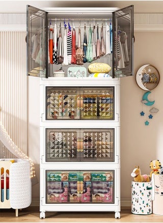 4-Tier Collapsible Stackable Plastic Storage Box with Wheels Foldable Double Door Closet Organizers and Storage Containers Front Open with Wheels for Home Dorm Office 65x38x165 cm - pzsku/Z0646848381C35A4B3B85Z/45/_/1729081410/8ea8f6e2-ec84-4a38-b164-f7ae9df0a6ee