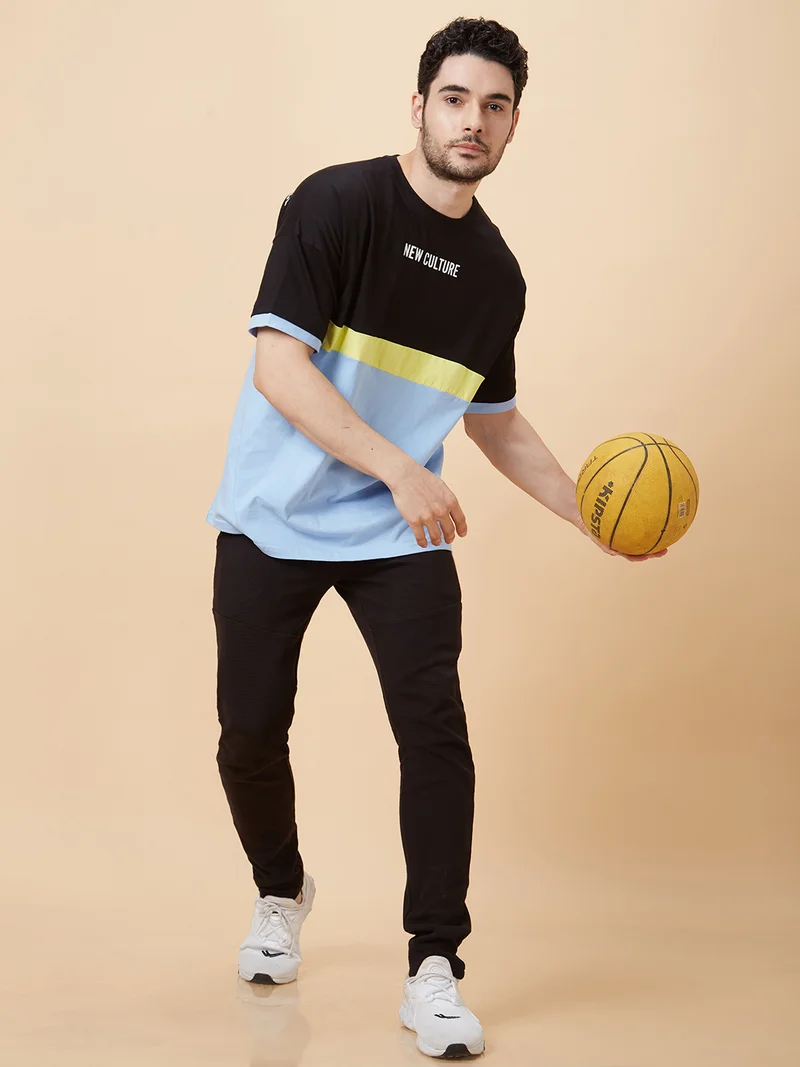 Globus Men Black Printed Cotton Relaxed Fit Sports T-shirt