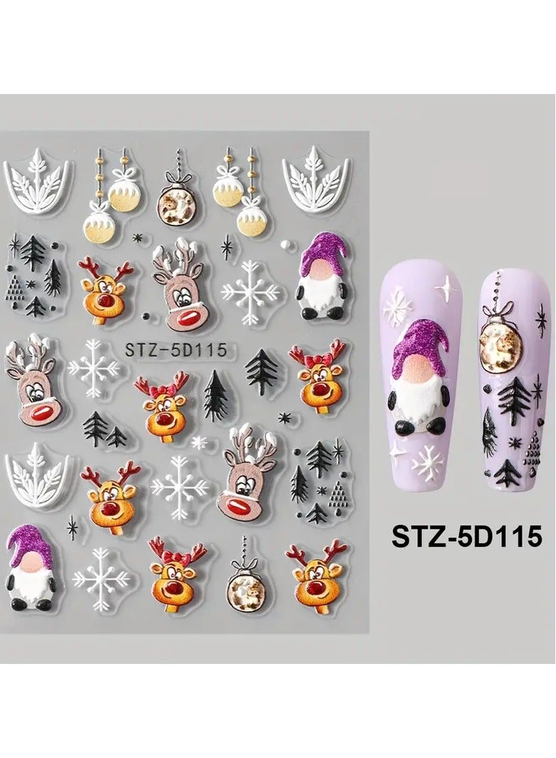 Rozino 5D Embossed Christmas Nail Stickers Cartoon Elk Santa Claus Snowflake Designs Self-Adhesive Festive Nail Art Decals Decoration - Image 1