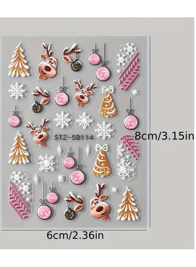 Rozino 5D Embossed Christmas Nail Stickers Cartoon Elk Santa Claus Snowflake Designs Self-Adhesive Festive Nail Art Decals Decoration - Image 3