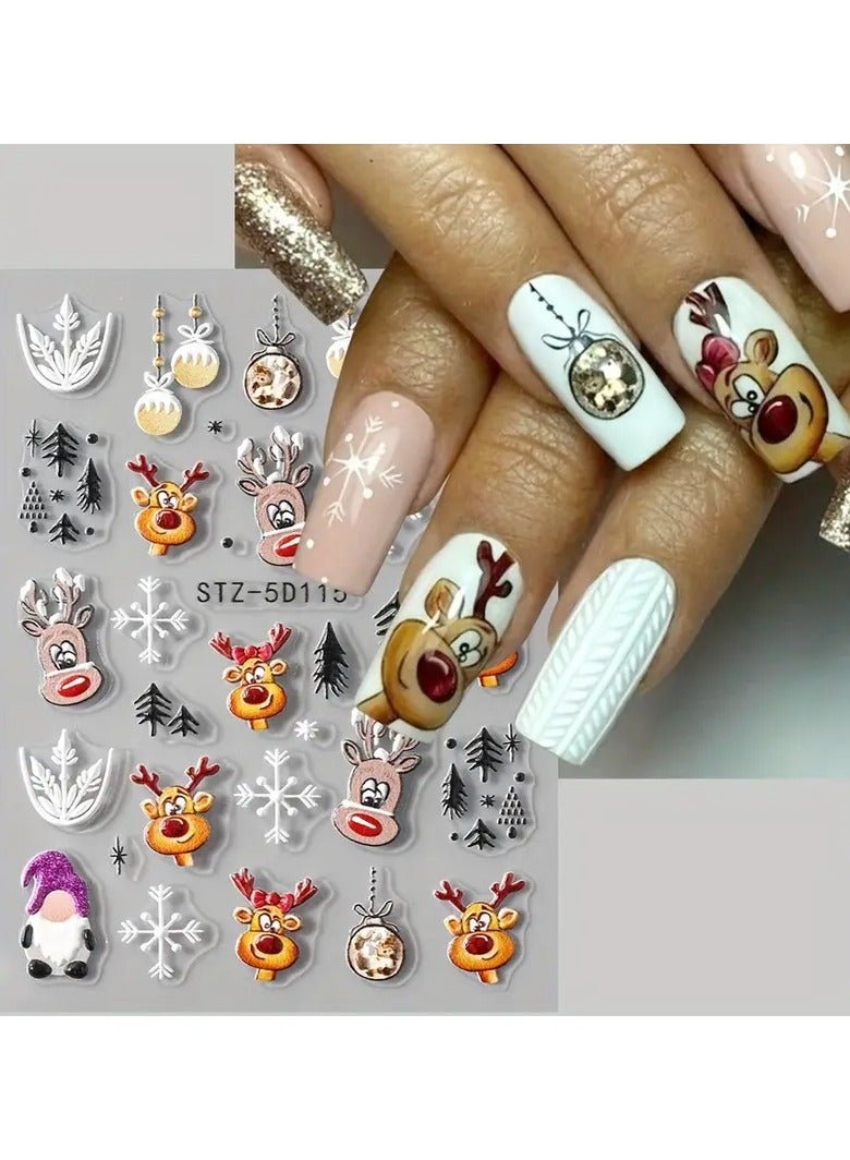 Rozino 5D Embossed Christmas Nail Stickers Cartoon Elk Santa Claus Snowflake Designs Self-Adhesive Festive Nail Art Decals Decoration - Image 4