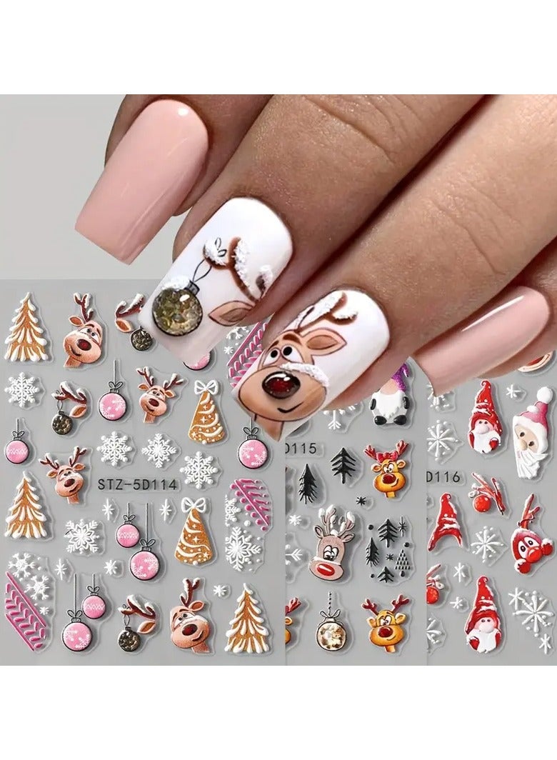 Rozino 5D Embossed Christmas Nail Stickers Cartoon Elk Santa Claus Snowflake Designs Self-Adhesive Festive Nail Art Decals Decoration - Image 5