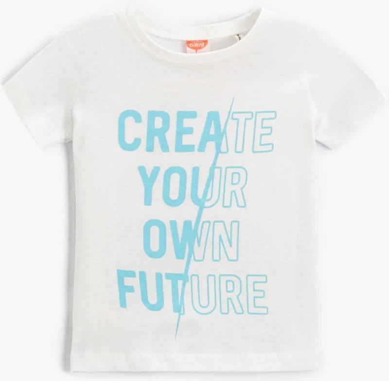 KOTON Baby Boy Slogan Printed Short Sleeved T-Shirt Cotton