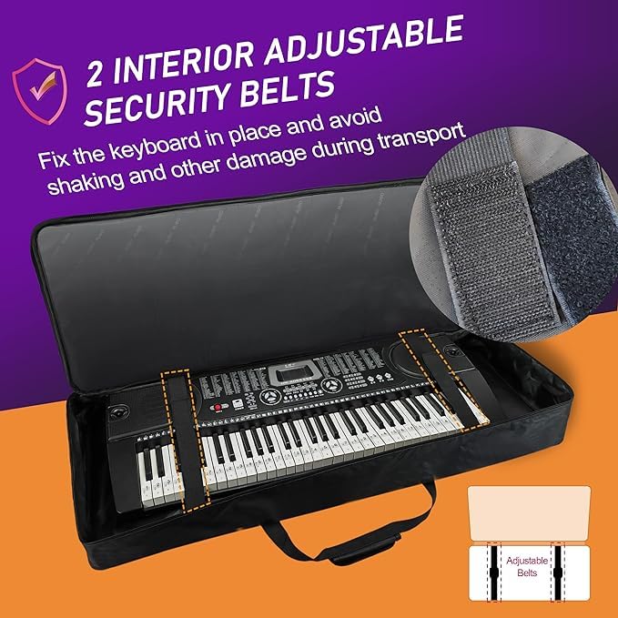 GIG Master حقيبة/غطاء/حافظة لوحة مفاتيح مبطنة بشكل كثيف لرولاند E-09، لوحة مفاتيح مرتبة 61 مفتاح مع غطاء للغبار و جيب مزدوج (أسود وبرتقالي) - Image 2