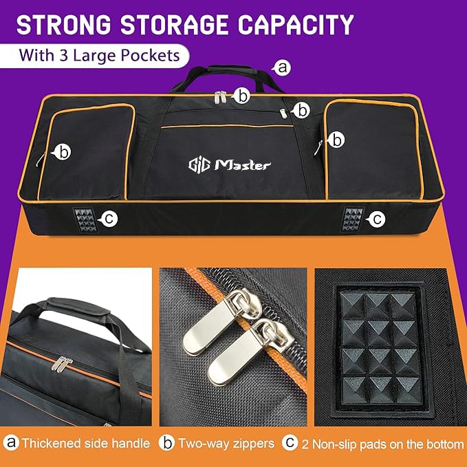 GIG Master حقيبة/غطاء/حافظة لوحة مفاتيح مبطنة بشكل كثيف لرولاند E-09، لوحة مفاتيح مرتبة 61 مفتاح مع غطاء للغبار و جيب مزدوج (أسود وبرتقالي) - Image 4