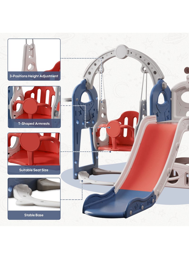 Pokuula 6-in-1 Kids Slide and Swing Set With Drawing Board, Basketball Hoop, Storage & Telescope - Indoor Outdoor Toddler Slide Set Climber Playground, 138*155*114cm  - Image 3