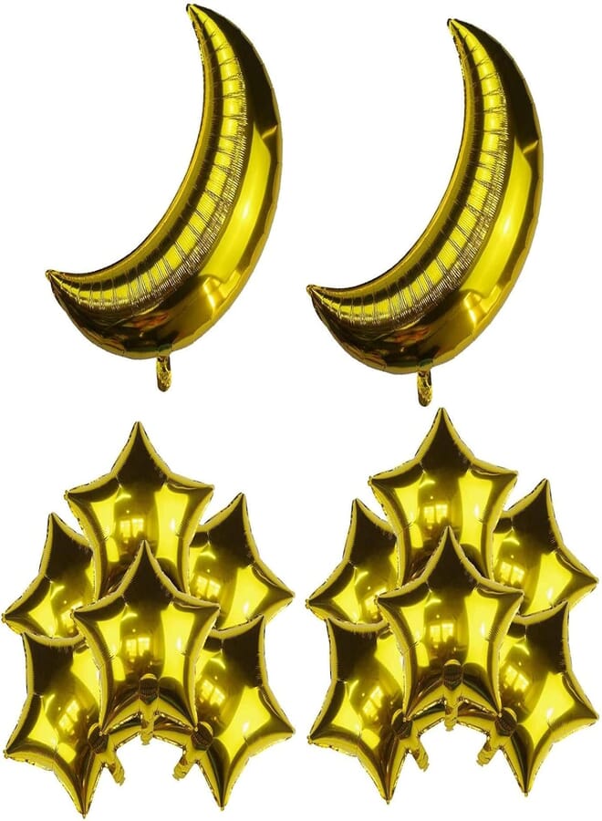 Secret 2pcs Moon and 12pcs Star Balloons Party Supplies Set, Large Shiny Balloons Party Decorations