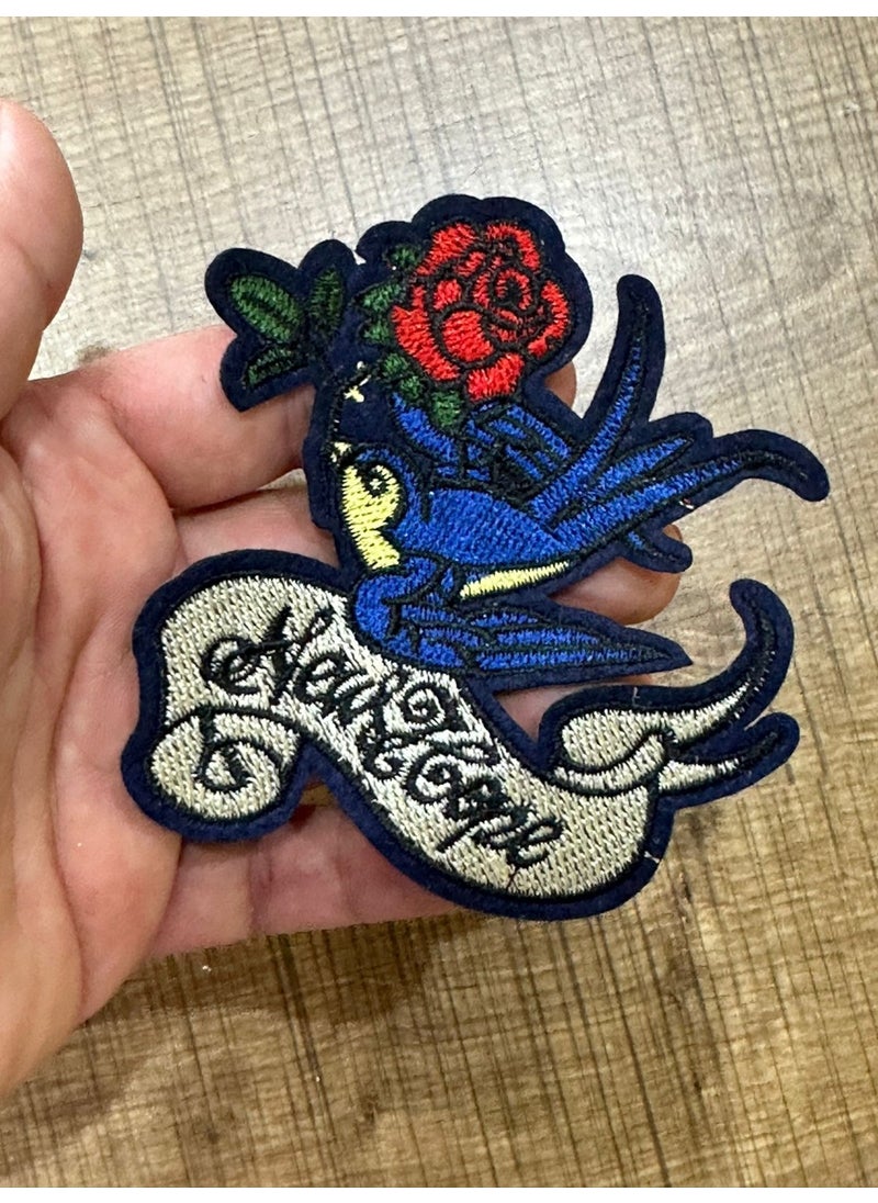 Gönülden Tasarım Heartfelt Design 10X10 cm Iron-On Embroidery Rose Bird Crest Patch Sewing Applique Hobby 