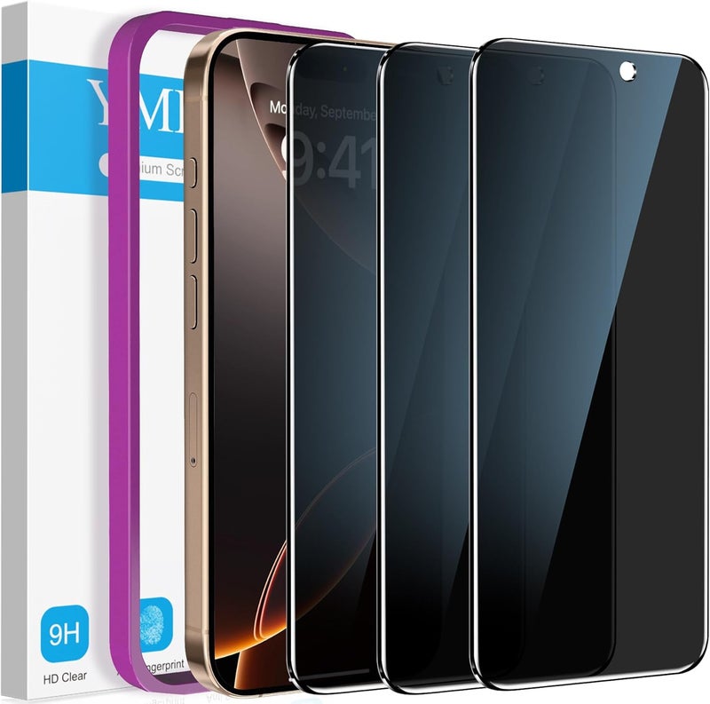 YMHML 3 Pack Compatible for iPhone 16 Pro Max Privacy Screen Protector Tempered Glass, Anti Spy Privacy Screen iPhone 16 Pro Max 6.9 Inch Accessories, Case Friendly Film, Easy Installation Tool - Image 1