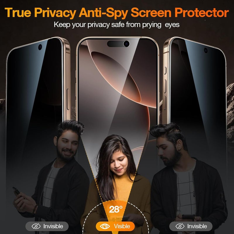 YMHML 3 Pack Compatible for iPhone 16 Pro Max Privacy Screen Protector Tempered Glass, Anti Spy Privacy Screen iPhone 16 Pro Max 6.9 Inch Accessories, Case Friendly Film, Easy Installation Tool - Image 2