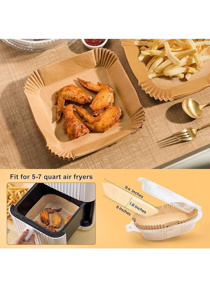 snika Air Fryer Liners 8 Inch Max XL Large Cooker 100Pcs Air Fryer Disposable Paper Liner Square Airfryer Insert Parchment Sheets Square