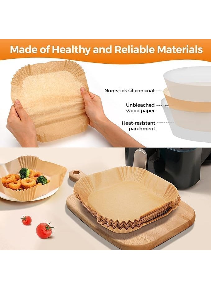 snika Air Fryer Liners 8 Inch Max XL Large Cooker 100Pcs Air Fryer Disposable Paper Liner Square Airfryer Insert Parchment Sheets Square