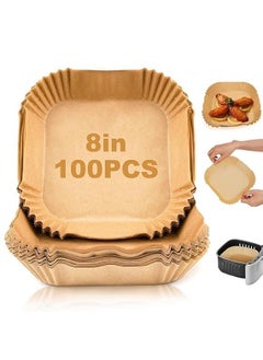 SNIKA snika Air Fryer Liners 8 Inch Max XL Large Cooker 100Pcs Air Fryer Disposable Paper Liner Square Airfryer Insert Parchment Sheets Square  - Image 1
