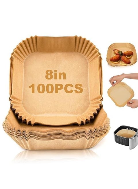 snika Air Fryer Liners 8 Inch Max XL Large Cooker 100Pcs Air Fryer Disposable Paper Liner Square Airfryer Insert Parchment Sheets Square