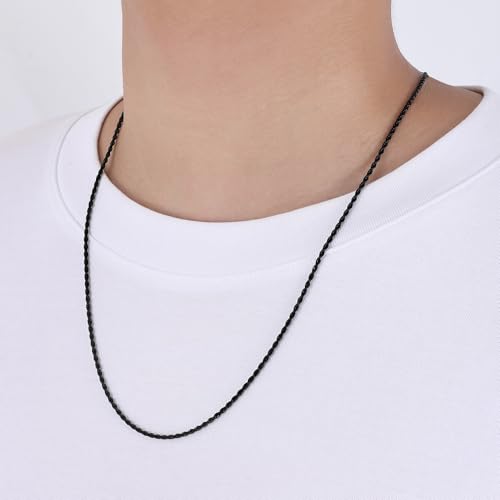 Fiusem Black Rope Chain for Men, 2mm Stainless Steel Necklace for Men and Women, Rope Chain 18 Inches - Image 4