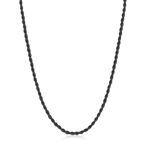 Fiusem Black Rope Chain for Men, 2mm Stainless Steel Necklace for Men and Women, Rope Chain 18 Inches - Image 1