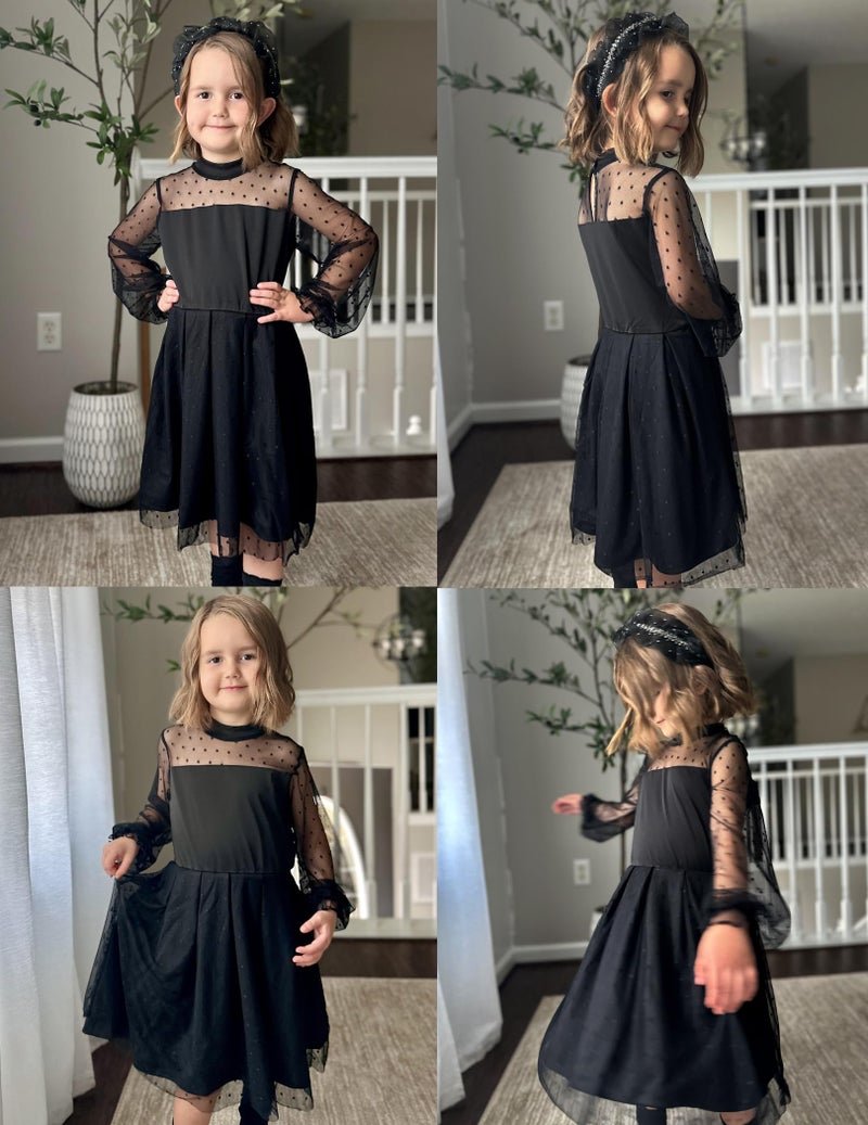 Arshiner Girl Black Dress Fall Long Sleeve Formal Funeral Tulle Dresses Size 6 - Image 4