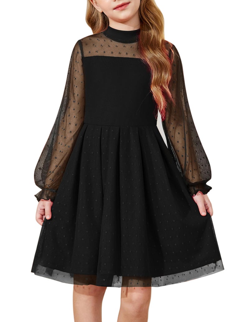 Arshiner Girl Black Dress Fall Long Sleeve Formal Funeral Tulle Dresses Size 6 - Image 1