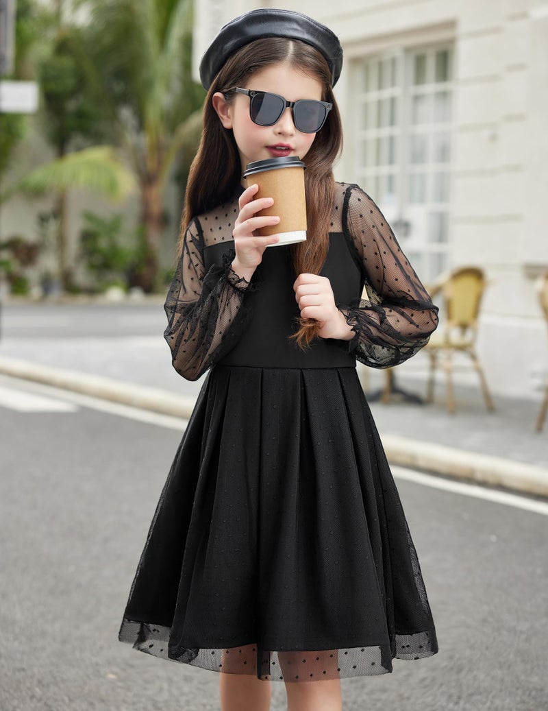 Arshiner Girl Black Dress Fall Long Sleeve Formal Funeral Tulle Dresses Size 6 - Image 2