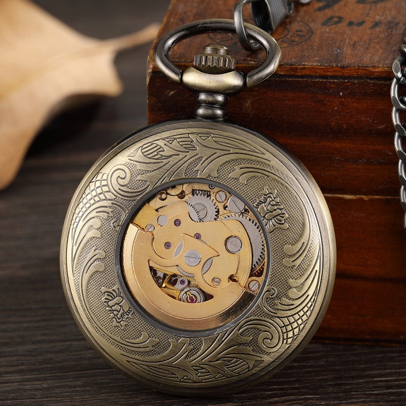 Sale Large Bronze Hollow Brushed Glossing Men'S And Women'S Gifts Automatic Mechanical Pocket Watch - Image 4