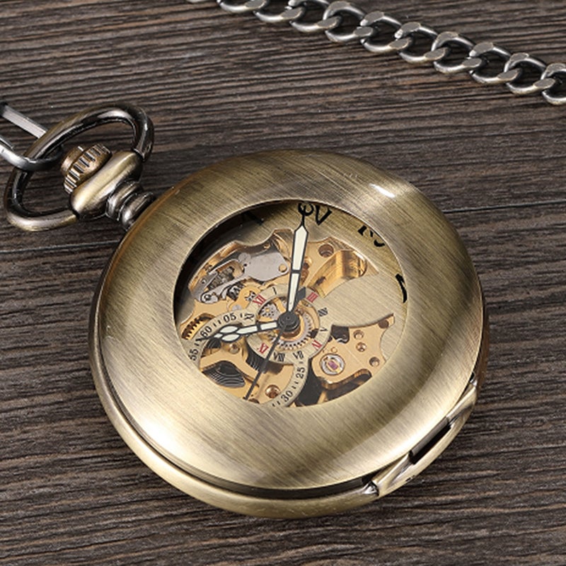 Sale Large Bronze Hollow Brushed Glossing Men'S And Women'S Gifts Automatic Mechanical Pocket Watch - Image 5