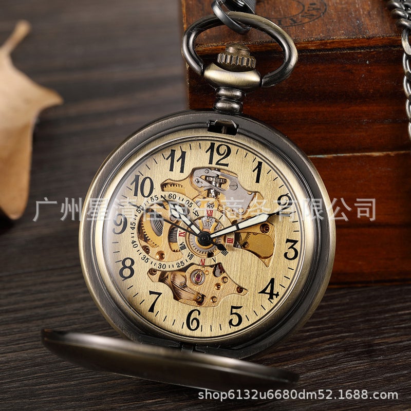 Sale Large Bronze Hollow Brushed Glossing Men'S And Women'S Gifts Automatic Mechanical Pocket Watch - Image 2
