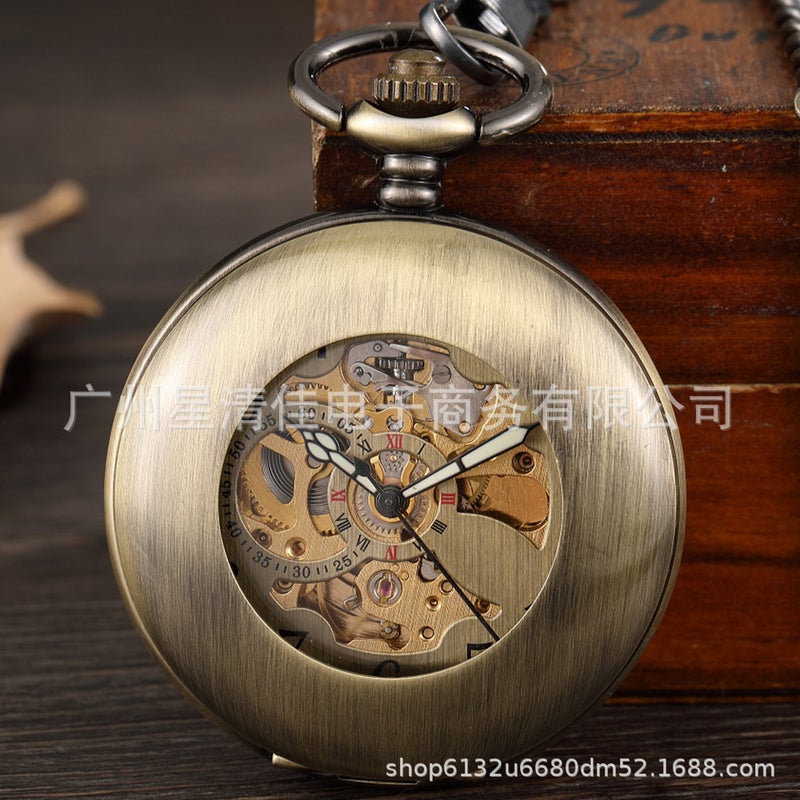 Sale Large Bronze Hollow Brushed Glossing Men'S And Women'S Gifts Automatic Mechanical Pocket Watch - Image 3
