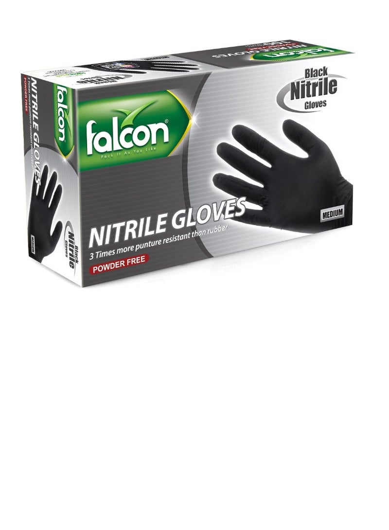 Falcon Falcon Nitrile Gloves, Black, MEDIUM, Powder Free, best for Restaurant, Saloon, Kitchen, Cleaning, Food Prep (1 Pack x 100 Pieces) - Image 1