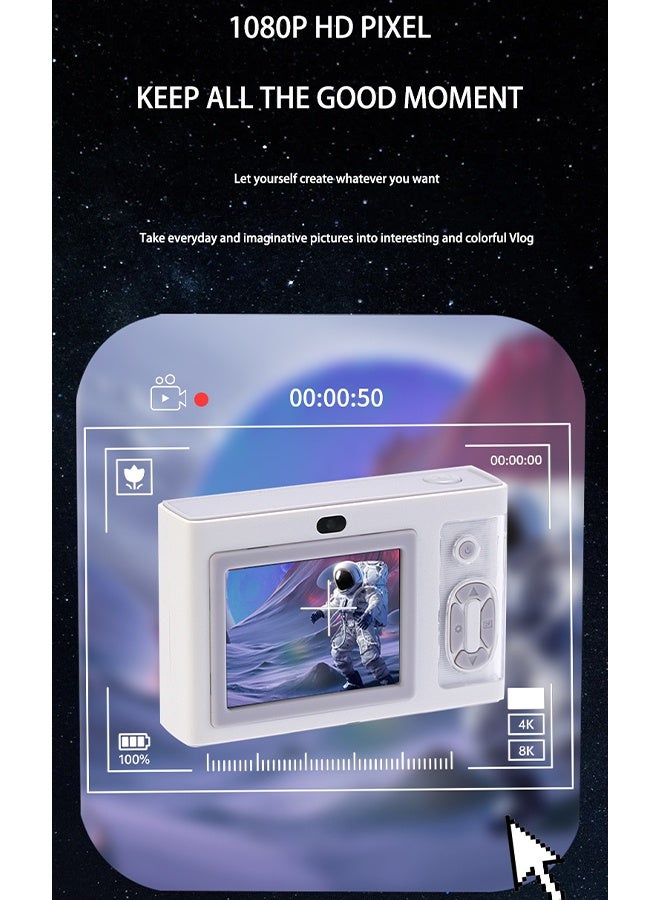 Ultra‑Thin 48MP White Pocket Digital Camera with 16X Zoom, Anti‑Shake, 1080P Video, 64GB Card, Card Reader & OTG Adapter, Smart Selfie, Beauty Filters, 2.8″ LCD  - Image 2