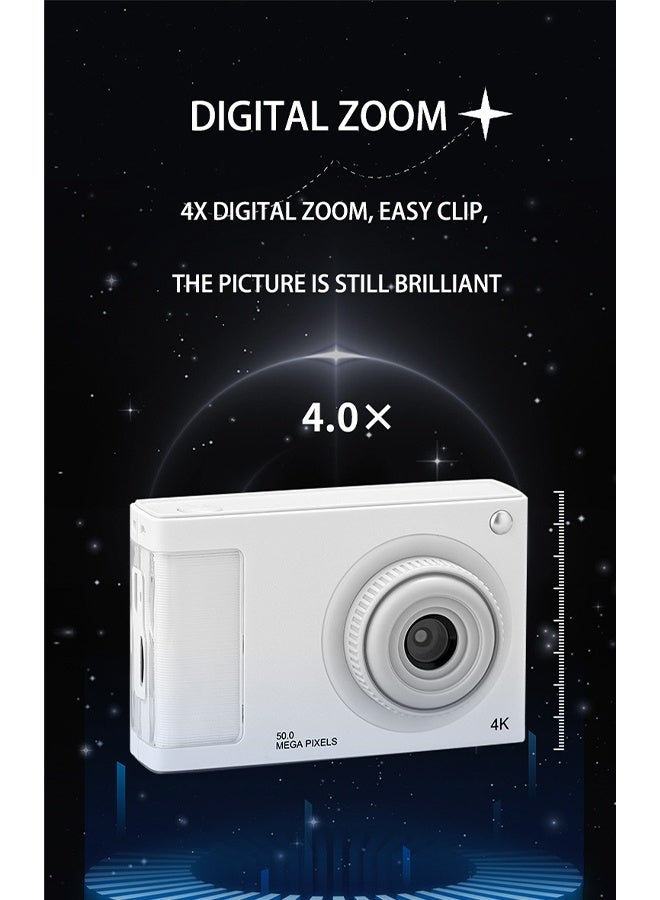 Ultra‑Thin 48MP White Pocket Digital Camera with 16X Zoom, Anti‑Shake, 1080P Video, 64GB Card, Card Reader & OTG Adapter, Smart Selfie, Beauty Filters, 2.8″ LCD  - Image 3