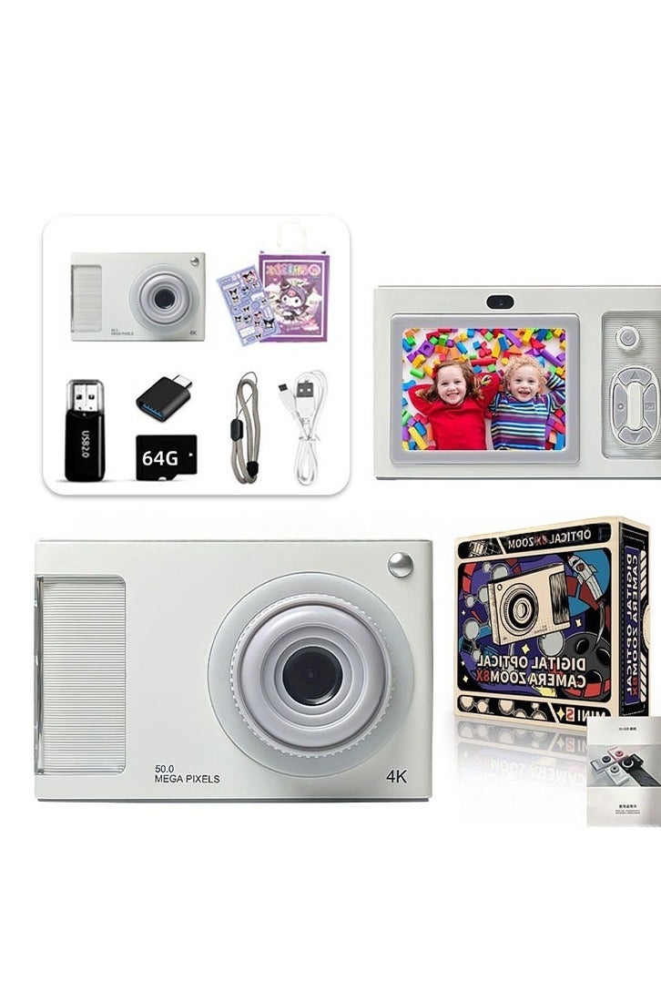 Ultra‑Thin 48MP White Pocket Digital Camera with 16X Zoom, Anti‑Shake, 1080P Video, 64GB Card, Card Reader & OTG Adapter, Smart Selfie, Beauty Filters, 2.8″ LCD - Image 1