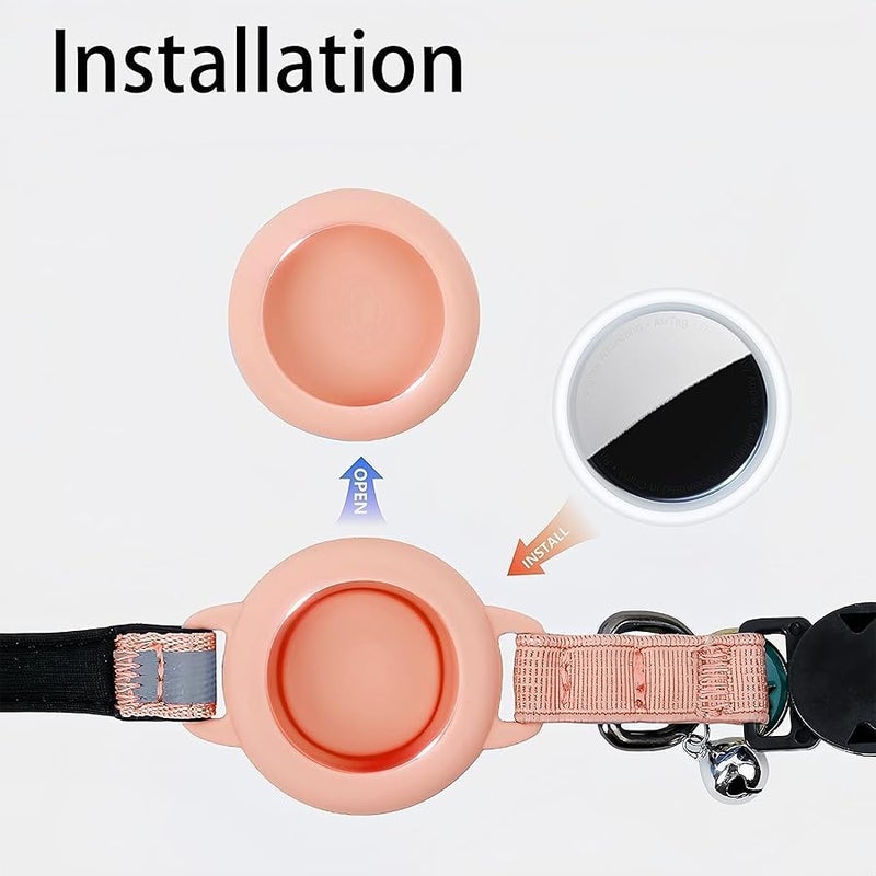 Woyinger Reflective Breakaway Cat Collars with Bells, Hidden GPS Tracker for Airtag Safety Buckle Kitten Collar, with Name Tag, Waterproof for AirTag Luminous Holder, Accessories, Stuff(Pink) - Image 4
