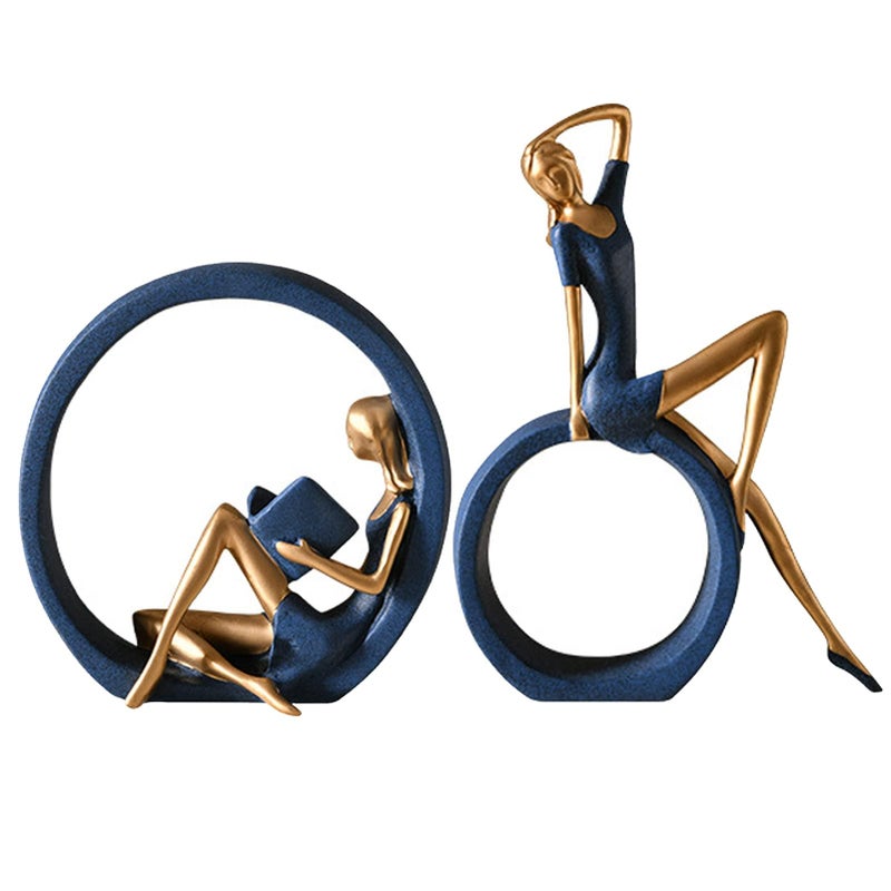 HW 2PCS 11H Girl StatuesResin Abstract SculpturesReading Girl Statue OrnamentsYoga Girl Collectible Figurines for Home Office Living Room Table Bookshelf Desk Housewarming Dcor