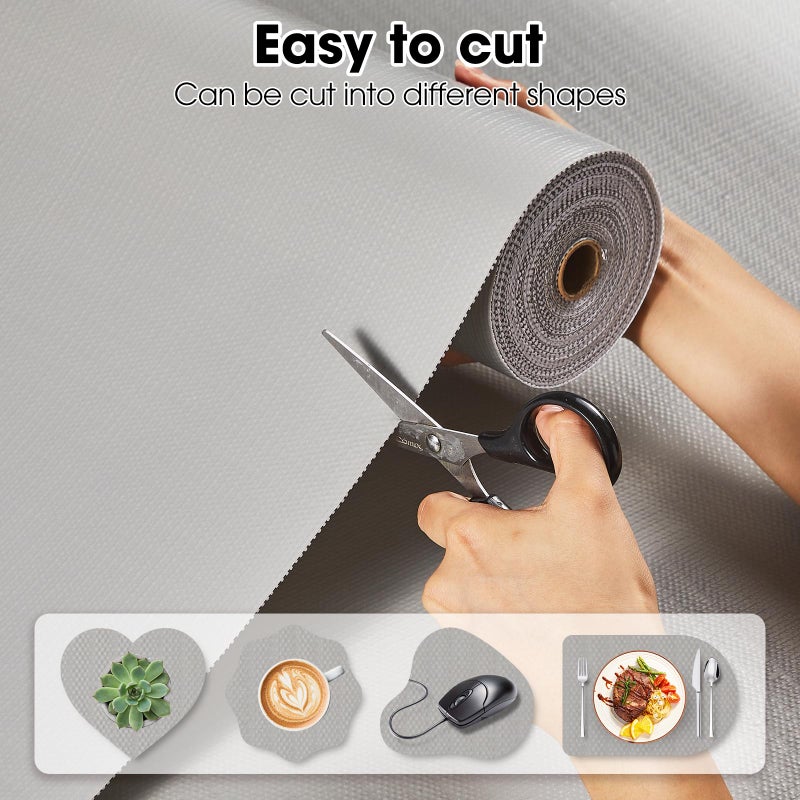 ALIUNI Drawer and Shelf Liner, Non-Slip Kitchen Cabinet Liners Non-Adhesive Thick Strong Grip Waterproof Washable Mats Protect Dresser Shelves Cupboard Bathroom Cabinets, Light Gray, 12 in X 10 FT - Image 4