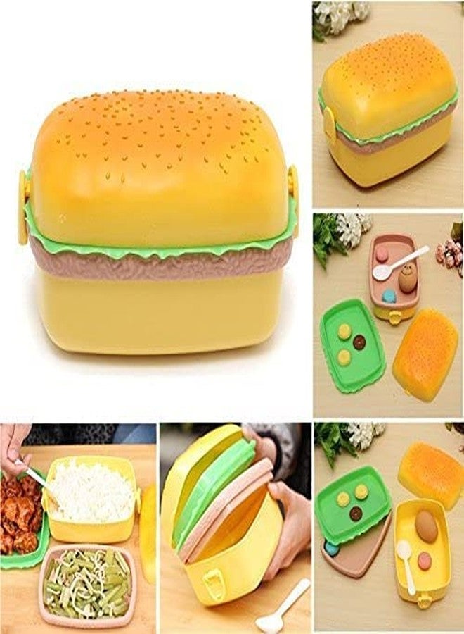 Fezeedi 8803 Square Burger Shape Lunch Box for Office and School use, Leak Proof Dual Compartment Stainless Steel Tiffin Lunch Box for Kids and Adults, Leak-Proof Lunch Box - Image 2
