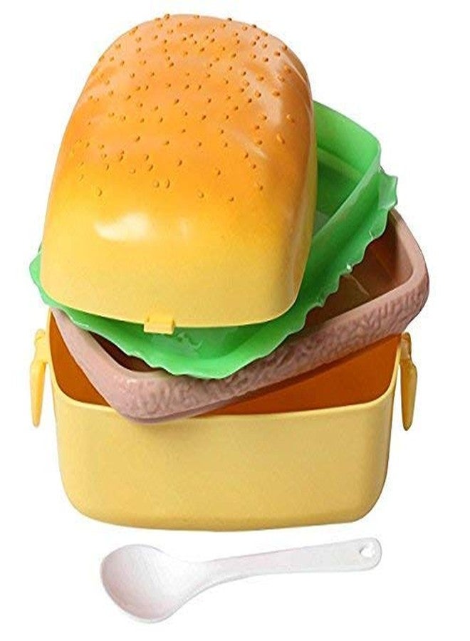 Fezeedi 8803 Square Burger Shape Lunch Box for Office and School use, Leak Proof Dual Compartment Stainless Steel Tiffin Lunch Box for Kids and Adults, Leak-Proof Lunch Box - Image 1