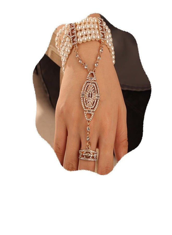 يرتير سوار YERTTER مستوحى من عشرينيات القرن الماضي، مزين باللؤلؤ، وخاتم إصبع، وسلسلة مرصعة بأحجار الراين، وسلسلة ذهبية مرصعة بالكريستال، مثالي لحفلات الزفاف. - Image 1