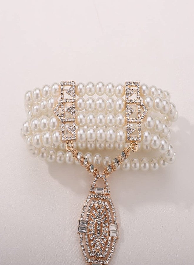 يرتير سوار YERTTER مستوحى من عشرينيات القرن الماضي، مزين باللؤلؤ، وخاتم إصبع، وسلسلة مرصعة بأحجار الراين، وسلسلة ذهبية مرصعة بالكريستال، مثالي لحفلات الزفاف. - Image 5