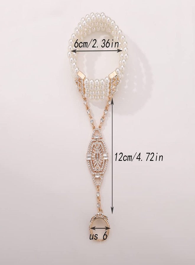 يرتير سوار YERTTER مستوحى من عشرينيات القرن الماضي، مزين باللؤلؤ، وخاتم إصبع، وسلسلة مرصعة بأحجار الراين، وسلسلة ذهبية مرصعة بالكريستال، مثالي لحفلات الزفاف. - Image 4