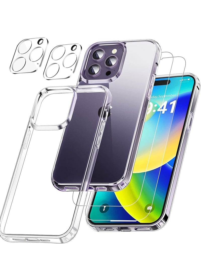 ELTRAZONE iPhone 14 Pro Max 6.7 Inch [5 in 1] Military Grade Clear Case with 2 Tempered Glass Screen Protectors and 2 Shockproof Camera Cases - Image 1