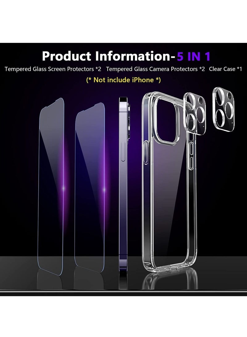 ELTRAZONE iPhone 14 Pro Max 6.7 Inch [5 in 1] Military Grade Clear Case with 2 Tempered Glass Screen Protectors and 2 Shockproof Camera Cases - Image 3