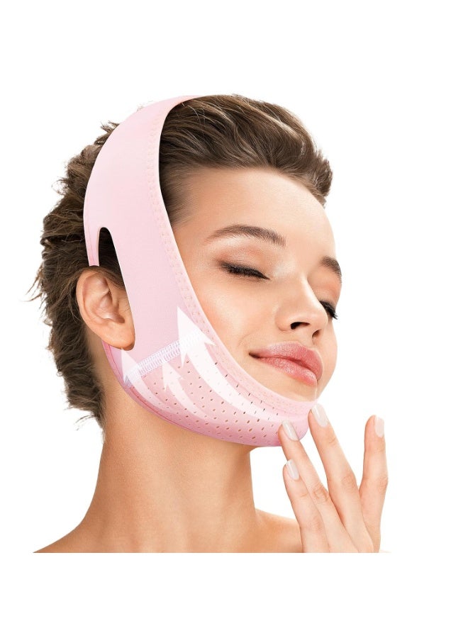 general Reusable V Line Lifting Mask with Chin Strap for Sleeping,Face Lift Prevent Sagging, Jaw Exerciser,Light Pink,M - Image 1