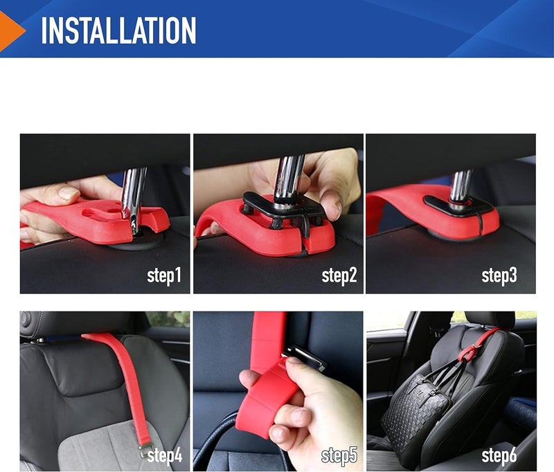 7Cylinder Car Organizer Hanger Bag Holder - Premium Silicone Headrest Hook for Bags (Red) - Image 5