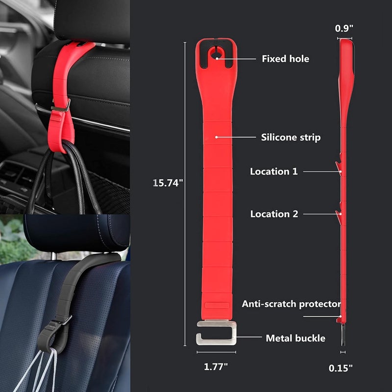7Cylinder Car Organizer Hanger Bag Holder - Premium Silicone Headrest Hook for Bags (Red) - Image 3