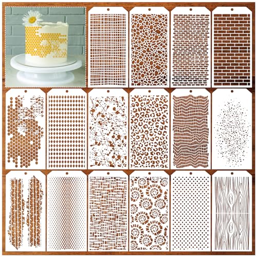 Boqon 16 Pieces Stencils for Painting, Abstract Texture Stencils Crafts Reusable Layering Stencil Brick Shoe Pattern Templates for Drawing Card Making Canvas Furniture Paper - Image 1