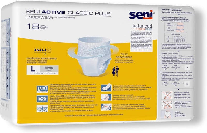 SENI Active Classic Plus Unisex Adult Incontinence Underwear Size Large 3953 18 Count 1 Pack of 18 Moderate Absorbency Disposable Underwear with Tear Away Seams for Men Women - Image 4
